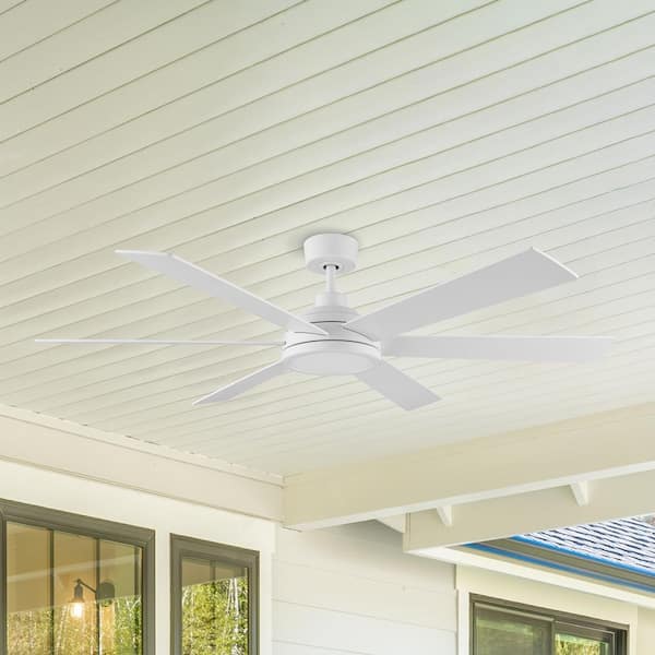 Tilden 60 in. Indoor/Covered Outdoor Matte White Ceiling Fan with Edge-Lit Adjustable White LED and Remote Included