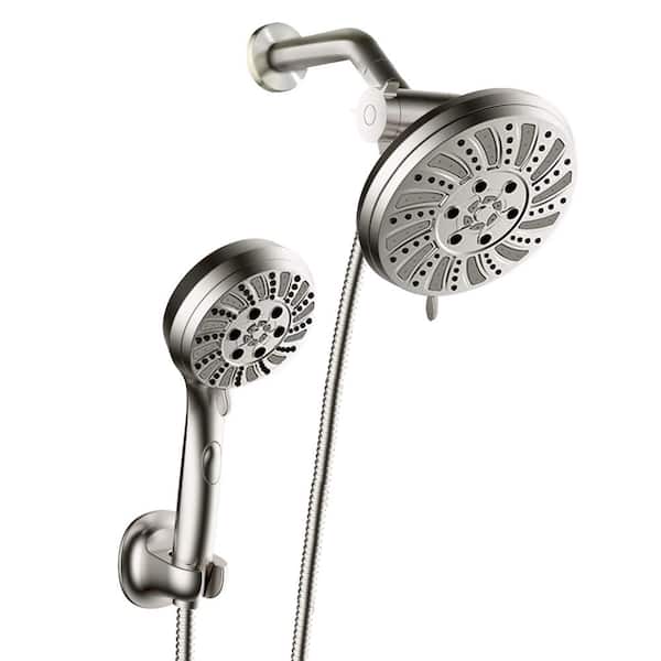 Satico 11-Spray Patterns 1.5 GPM 7 in. Dual Wall Mount Fixed and Handheld Shower Head in Brushed Nickel (Valve Included)