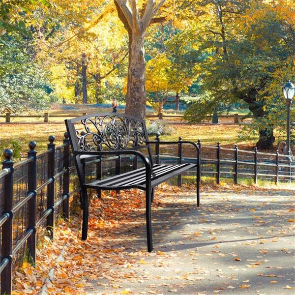 ITOPFOX 50 W Black Patio Park Steel Frame Cast Iron Backrest