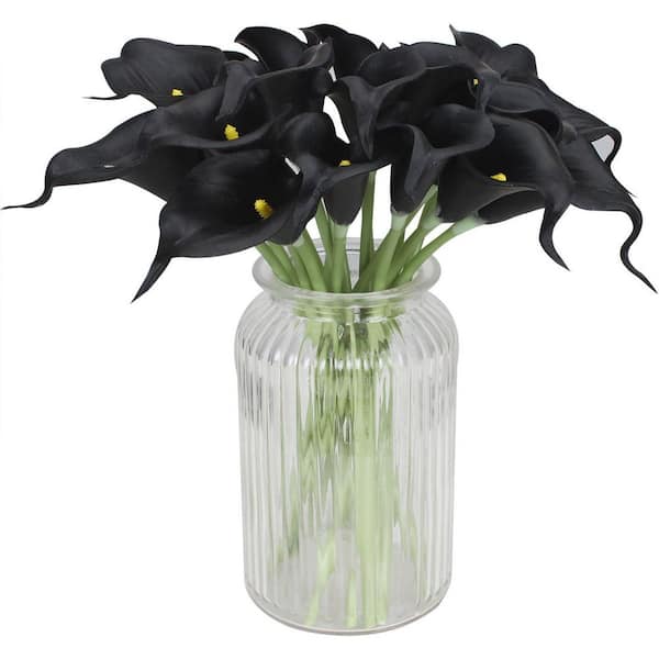 INNOBULE 13.4 in. Black Indoor Artificial Calla Lily Flower Wedding Bouquet Lataex Real Touch (20-Pieces) (Without Container)