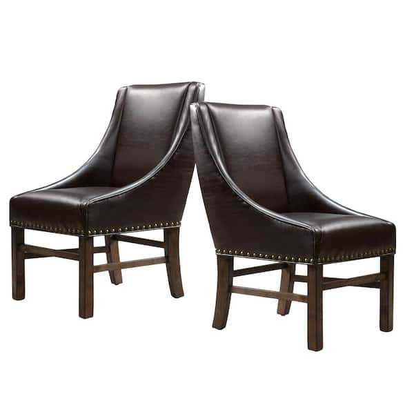 Noble House James Brown Bonded Leather Upholstered Side Chair (Set of 2)