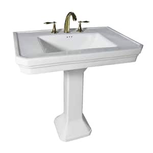 Victorian 32 in. Large Pedestal Combo Bathroom Sink in White with Overflow