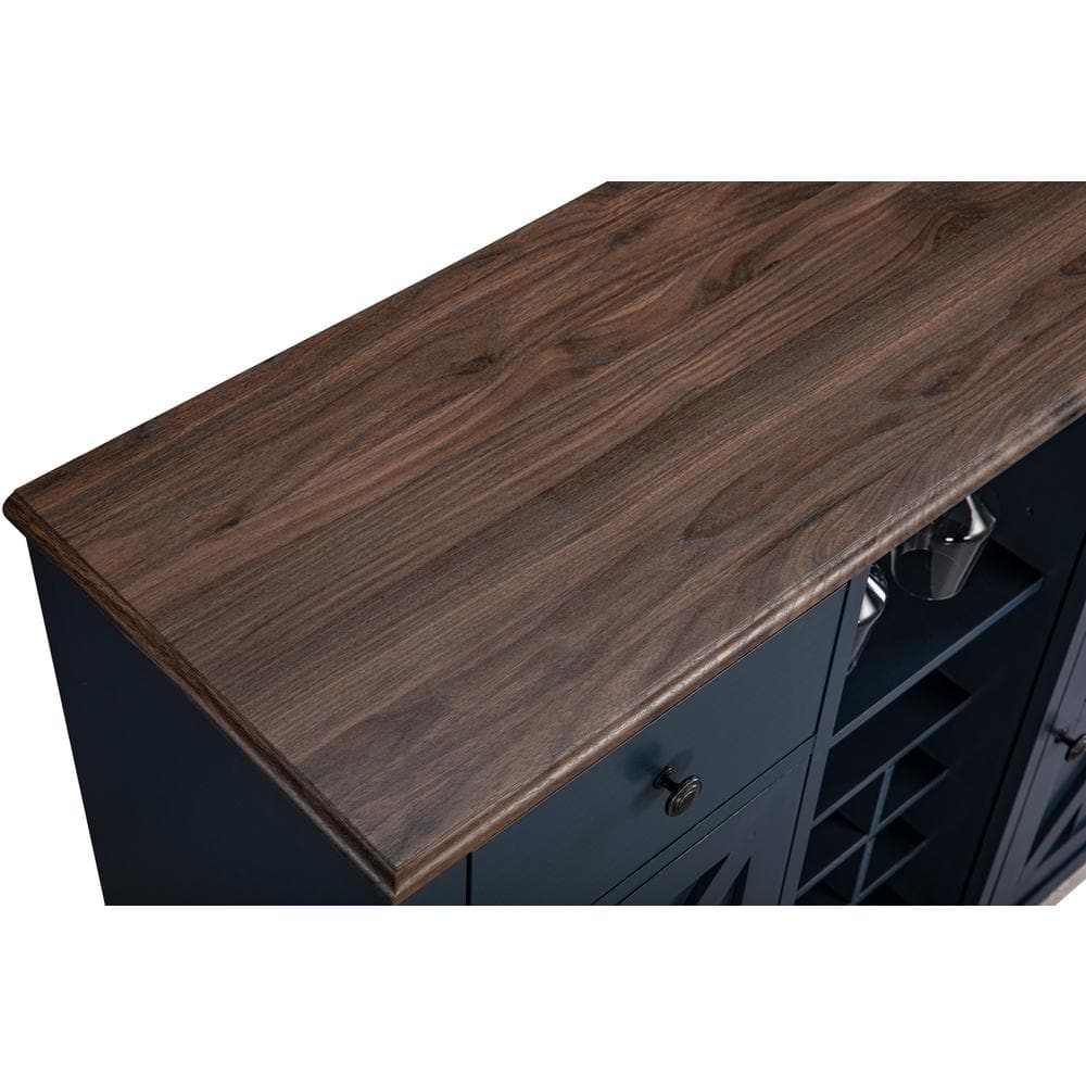Navy Blue 47" Wood Bar Cabinet with Wine Rack and Nickel Knobs
