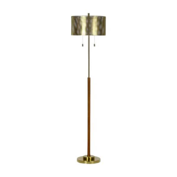 Fangio Lighting 60" Metal & Wood Column Floor Lamp in Satin Brass with a Designer Metal Shade