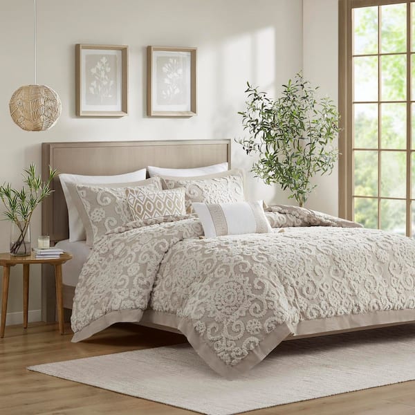 Suzanna 3-Piece Taupe Cotton King Duvet Cover Set