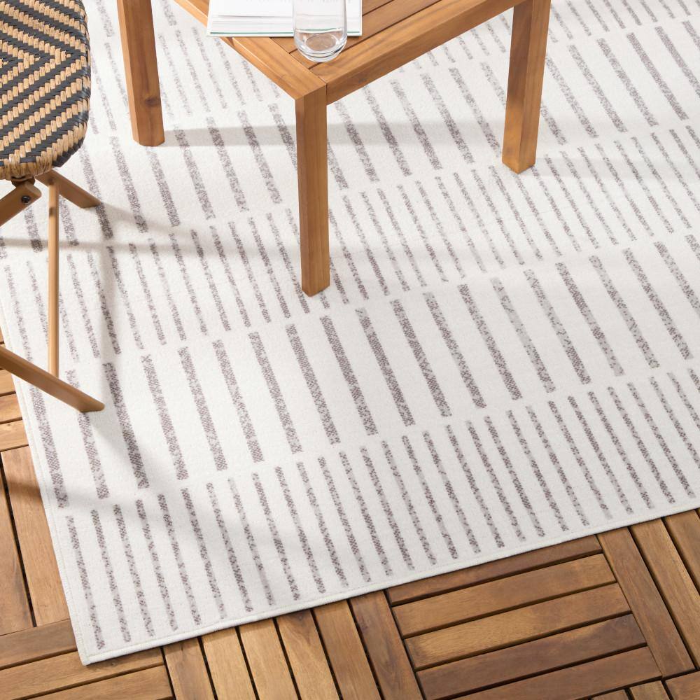 TOMMY BAHAMA Poolside Offset Stripe Indoor Outdoor Area Rug Ivory/Grey