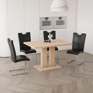 5-Piece Rectangle OAK MDF Table Top Dining Room Set Seating 4 with Black Chairs