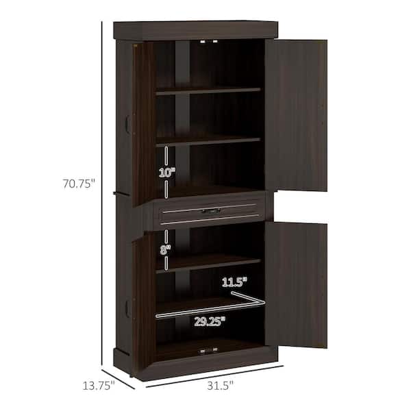 Homcom Coffee 71 in. Freestanding Kitchen Pantry with 4 Doors and 2 Large Cabinets Tall Storage with Wide Drawer Dining Room