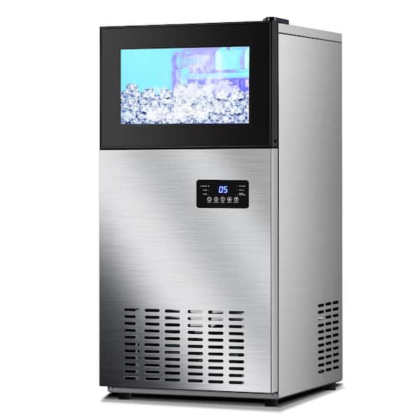 Commercial Ice Maker 160 lb./24 H Freestanding Ice Maker Machine with 35 lb. Storage, Stainless Steel, Silver