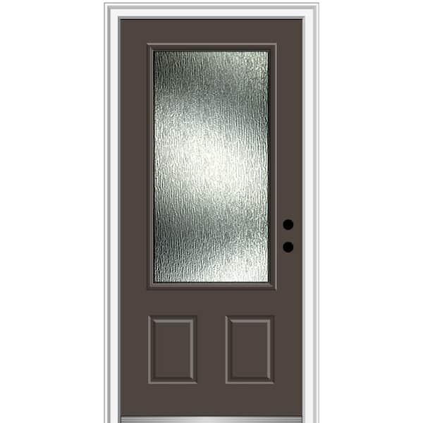 MMI Door Rain Glass 36 in. x 80 in. Left-Hand Inswing 3/4 Lite 2-Panel Painted Brown Prehung Front Door on 6-9/16 in. Frame