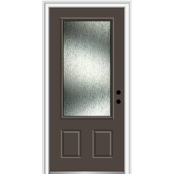 MMI Door 36 in. x 80 in. Left-Hand Inswing Rain Glass Brown Fiberglass Prehung Front Door on 6-9/16 in. Frame