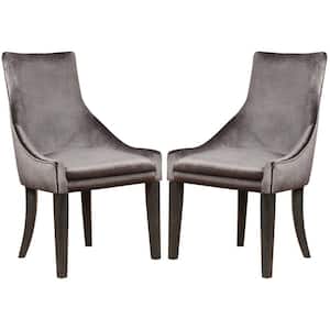 Gray Fabric Nail Head Trim Dining Chair (Set of 2)