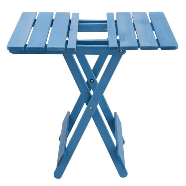Siavonce 19.75 in. Blue Square Outdoor Solid Wood Folding Table for Backyard, Balcony, Portable Design
