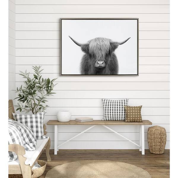 Kate and Laurel Hey Dude Highland Cow by The Creative Bunch Studio Framed  Animal Canvas Wall Art Print 38.00 in. x 28.00 in. 221855 - The Home Depot