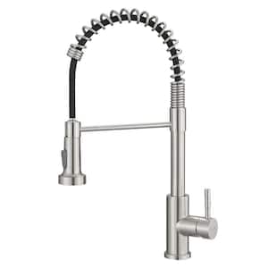 Single Handle Pull Down Sprayer Kitchen Faucet with Advanced Spray 304 Stainless Steel Sink Faucets in Brushed Nickel
