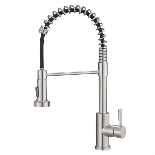 FLG Single Handle Pull Down Sprayer Kitchen Faucet with Advanced Spray 304 Stainless Steel Sink Faucets in Brushed Nickel