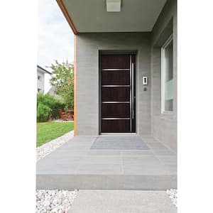 36 in. x 80 in. Left Hand 6-Panel Square Espresso Stain Fiberglass Prehung Front Door with Steel Inlay & Brickmould