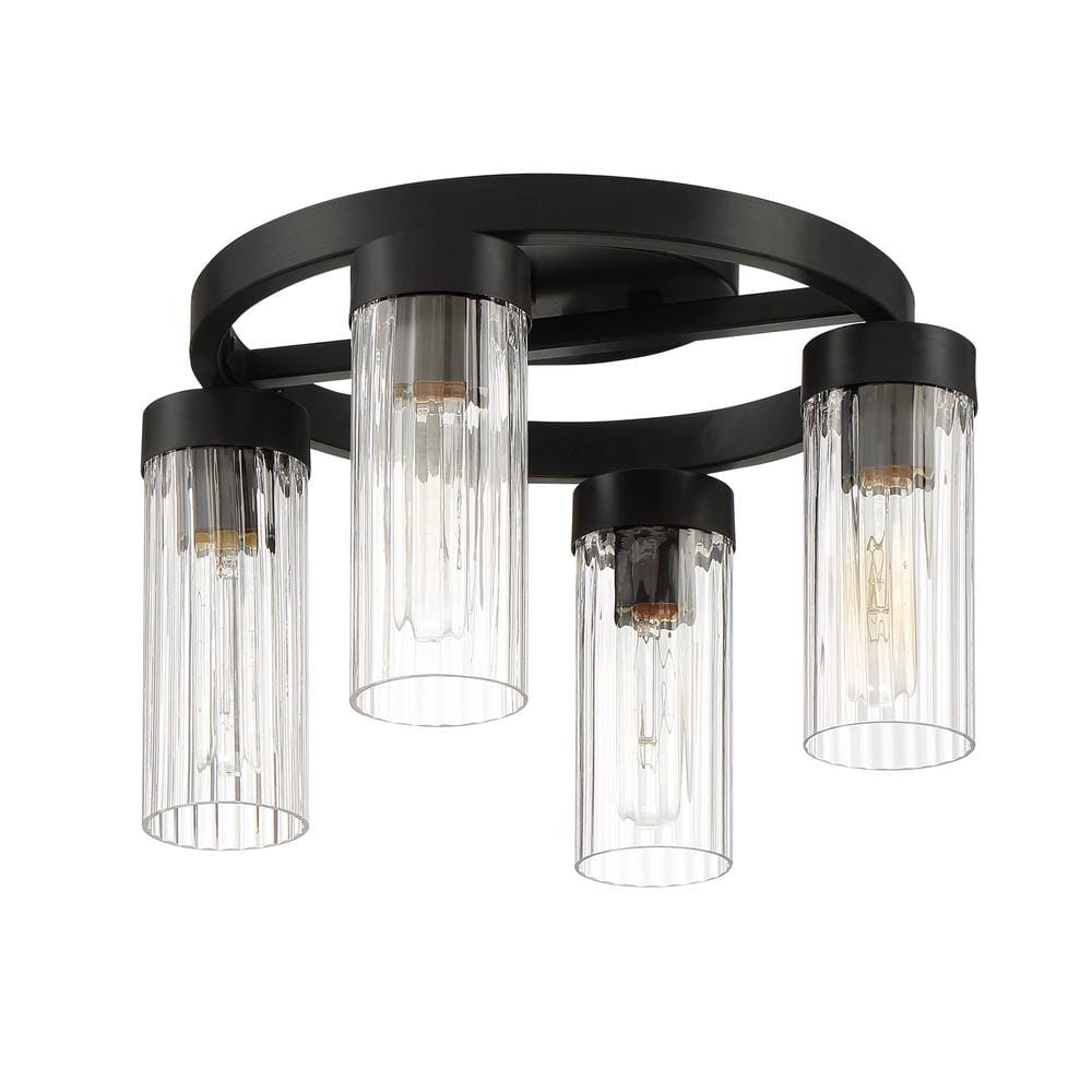 Braden Iron Graphite 14.5" Modern Semi-Flush Mount with Striated Glass