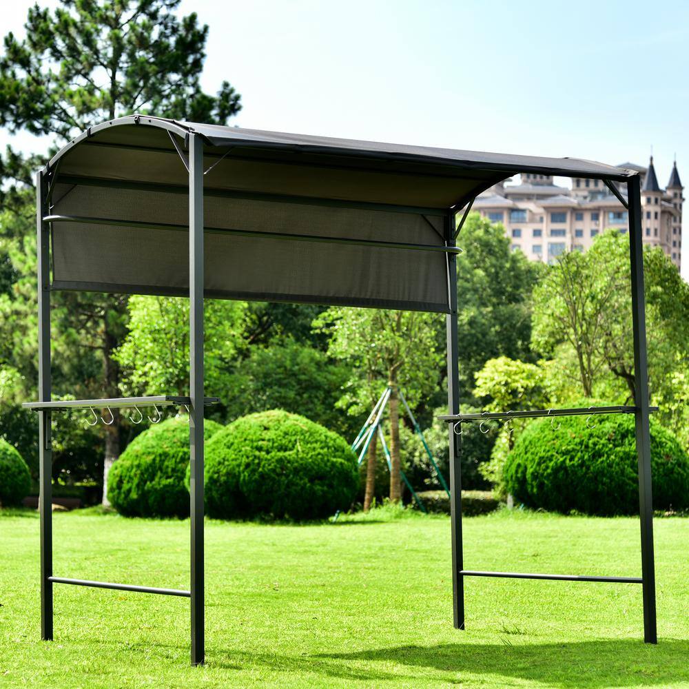 4.6 ft. x 7.2 ft. Gray Steel Double Tiered Backyard Patio BBQ Grill Gazebo 