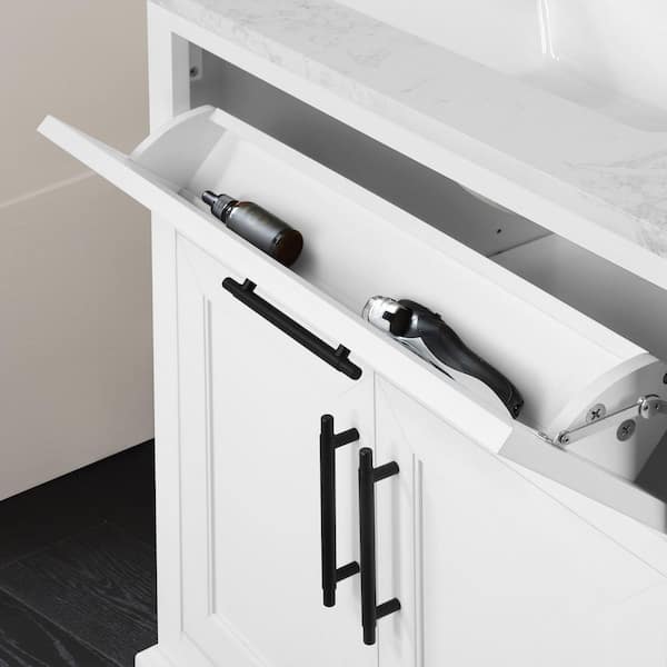 Doveton 30 in. W x 19 in. D x 34 in. H Single Sink Bath Vanity in White  with White Engineered Marble Top