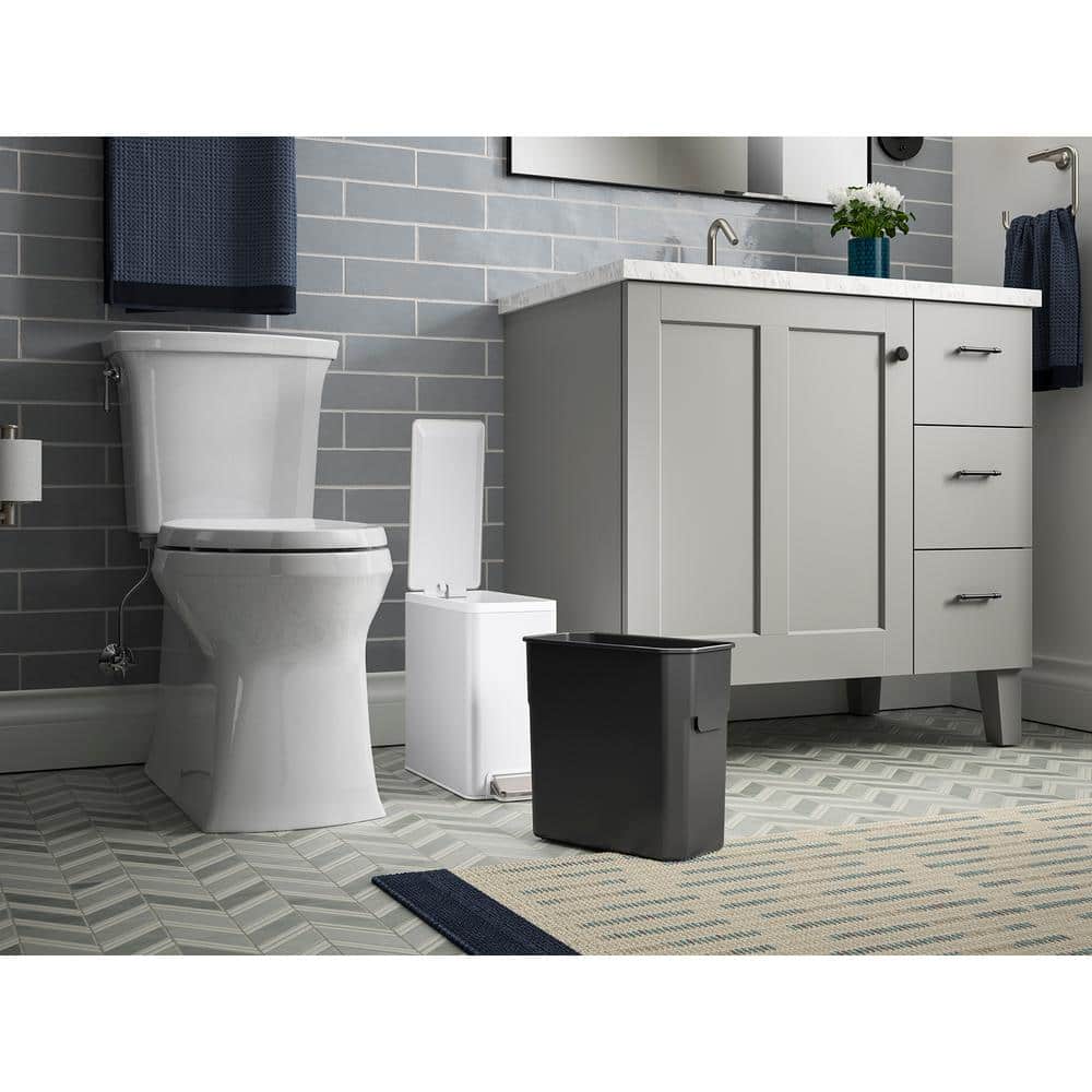 Slim 2.5-Gallon Stainless Steel and White Step Trash Can