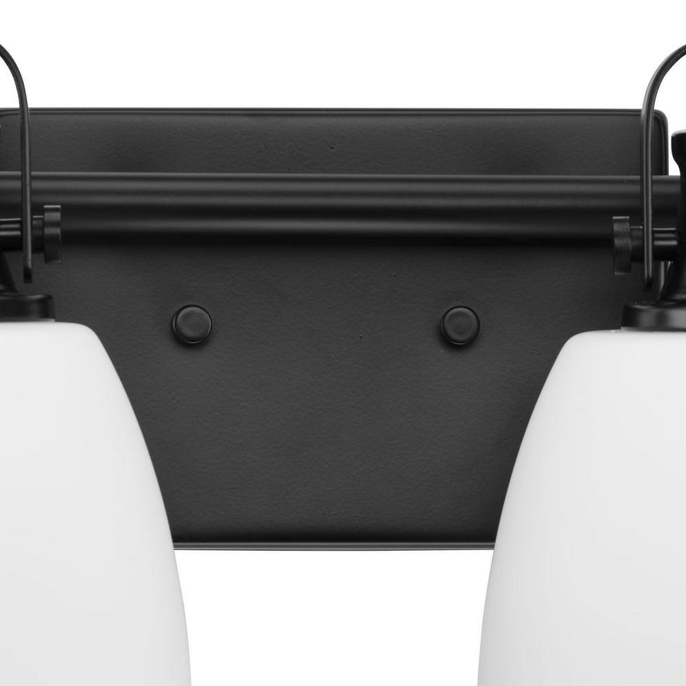 Matte Black 2-Light Vanity Fixture with Opal Glass Shades