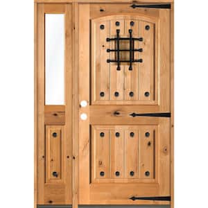 30 in. x 80 in. Mediterranean Knotty Alder Right-Hand/Inswing Clear Glass Clear Stain Wood Prehung Front Door w/Sidelite