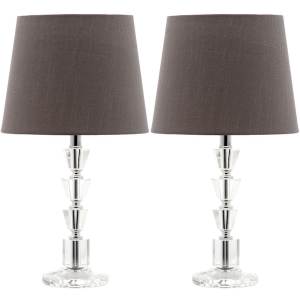 SAFAVIEH Harlow 16 in. Clear Tiered Crystal Orb Table Lamp with Brown Shade (Set of 2)