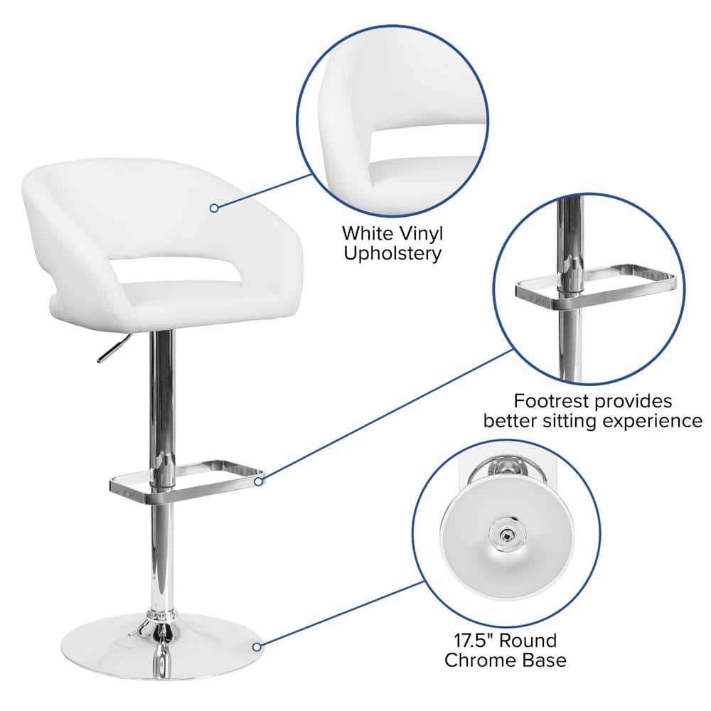 Contemporary White Vinyl Adjustable Swivel Barstool with Chrome Base