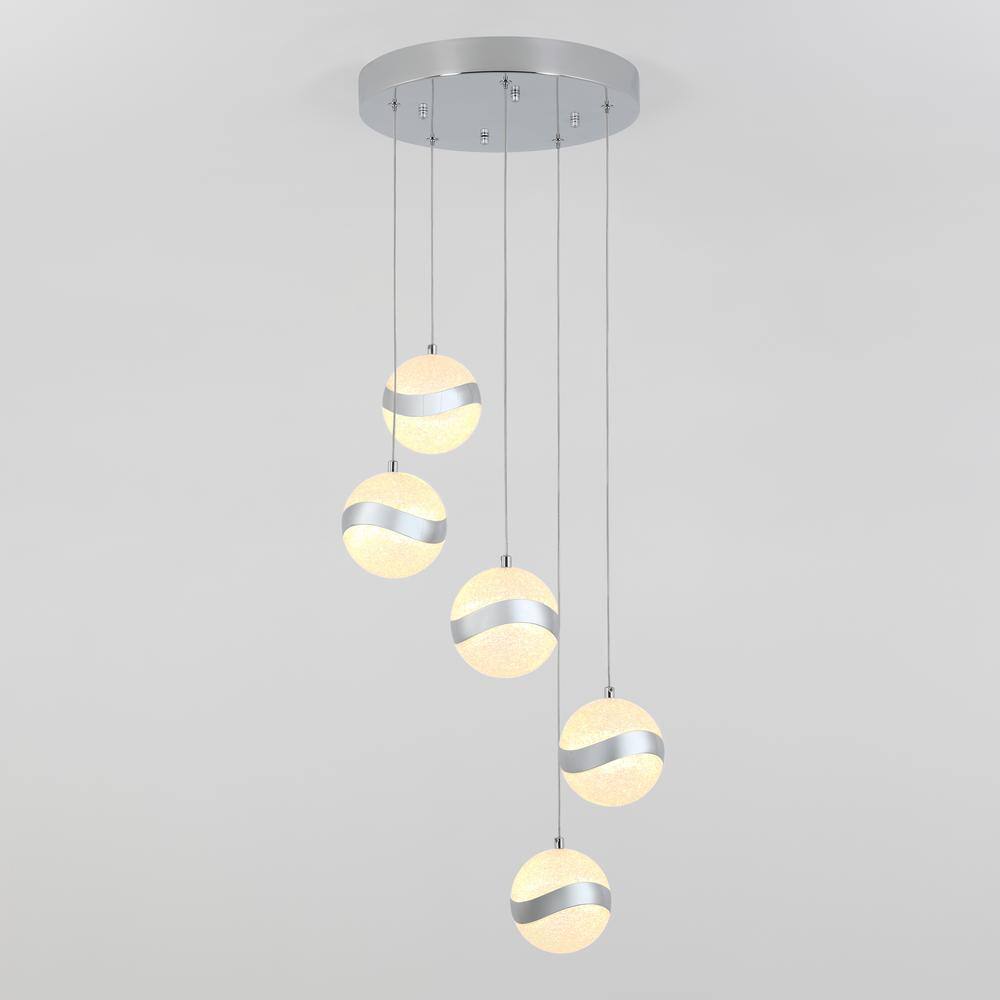 Wavey Chrome and Glass 5-Light LED Pendant, Energy Star Rated