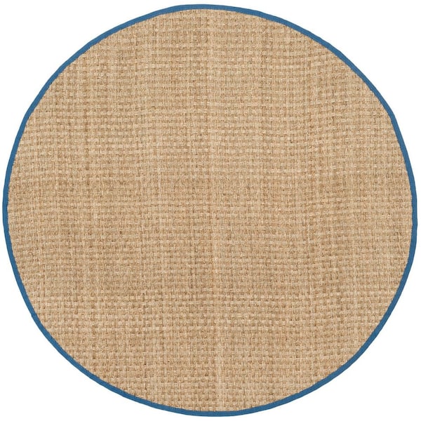 SAFAVIEH Natural Fiber Beige/Navy 4 ft. x 4 ft. Border Woven Round Area Rug