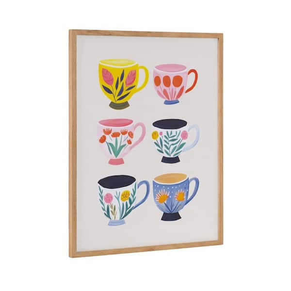 Kate and Laurel Gallery Botanical Coffee Shop Tea Cups by the Creative Bunch Studio Natural Framed Art Print 16 in. x 20 in.