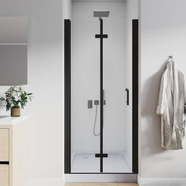 ORGANNICE 34 to 35-1/2 in. W x 72 in. H Bi-Fold Frameless Shower Doors in Black with Clear Glass