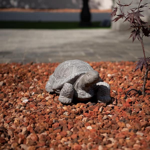 XBRAND 16.1 in L Grey Polystone Indoor Outdoor Turtle Statue for
