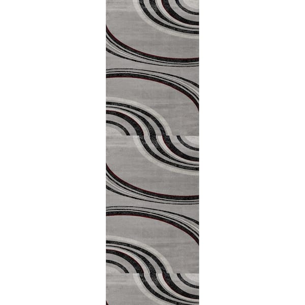 Montage Grey Black, Lines 2 ft. x 30 ft. Abstract Indoor Runner Rug