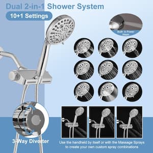 No Handle 10-Spray Wall Mount Handheld Shower Head Shower Faucet 1.8 GPM with Adjustable Heads in. Polished Chrome