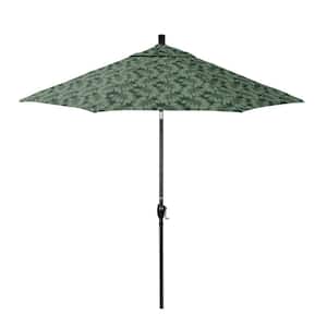 9 ft. Stone Black Aluminum Market Patio Umbrella with Crank Lift and Push-Button Tilt in Palm Hunter Pacifica Premium