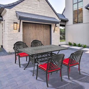 Isabella Black 5-Piece Cast Aluminum Outdoor Dining Set with Rectangle Table and Dining Chairs and Random Color Cushion