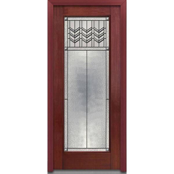 MMI Door 36 in. x 80 in. Prairie Bevel Right-Hand Inswing Full Lite Decorative Stained Fiberglass Mahogany Prehung Front Door