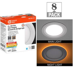 6 in. Canless Adjustable CCT Integrated LED Recessed Light Trim Night Light 900lms New Construction Remodel (8-Pack)