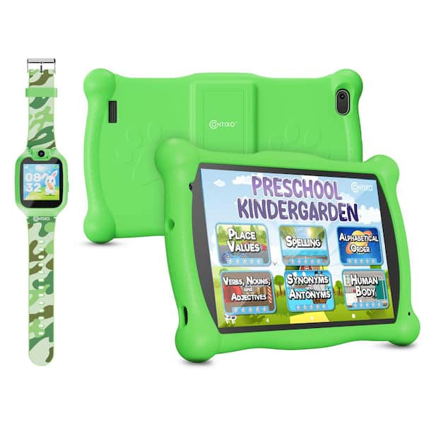 CONTIXO V10 7 in. Kids Android Tablet 32GB Stylus and Smartwatch Bundle, Green
