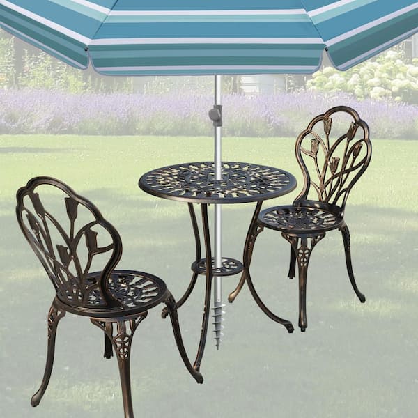 Cisvio 3 Piece Bistro Set, Anti-Rust Cast Aluminum Outdoor Patio Bistro Set Table and Chairs Set of 2 for Park Backyard Front