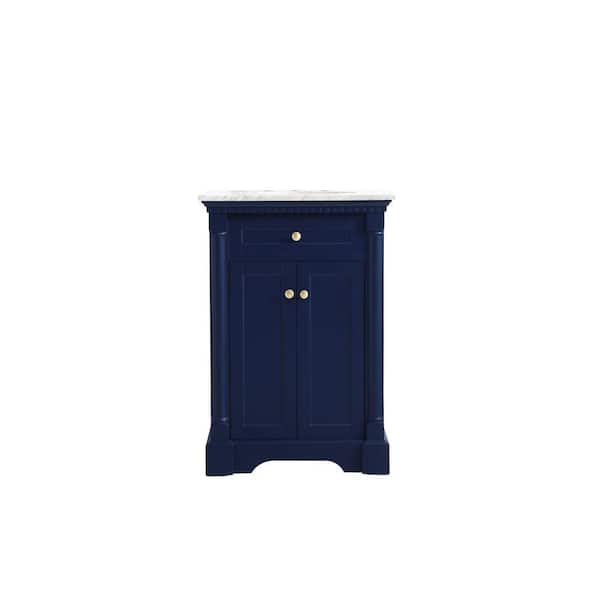 Unbranded Simply Living 24 in. W x 21.5 in. D x 35 in. H Bath Vanity in Blue with Carrara White Marble Top