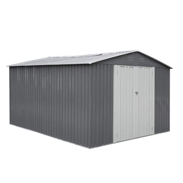 10 ft. W x 12 ft. D Gray and White Outdoor Galvanized Steel Frame Metal Storage Shed