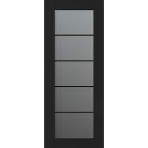 Vona 5 Lite 18 in. x 80 in. No Bore Solid Core Black Matte Wood And Frosted Glass Composite Interior Door Slab