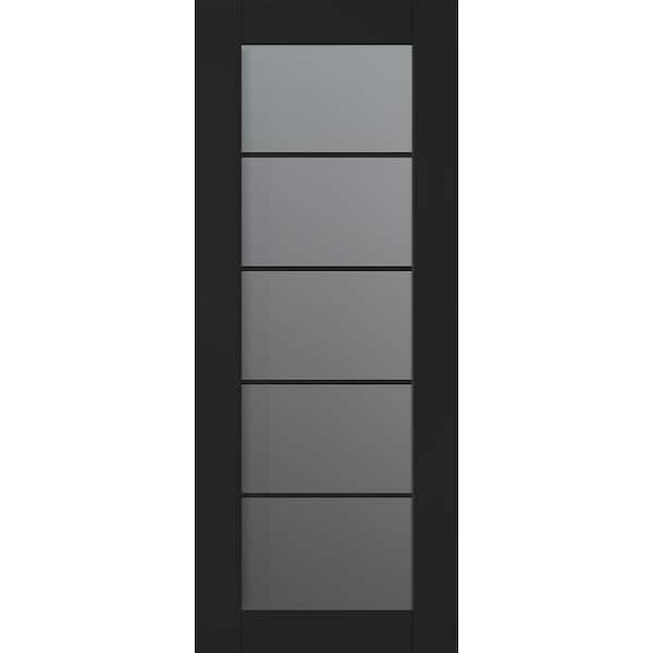Belldinni Vona 5-Lite 30 in. x 80 in. No Bore Solid Core Black Matte Wood and Frosted Glass Composite Interior Door Slab