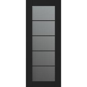 Vona 5 Lite 32 in. x 80 in. No Bore Solid Core Black Matte Wood And Frosted Glass Composite Interior Door Slab