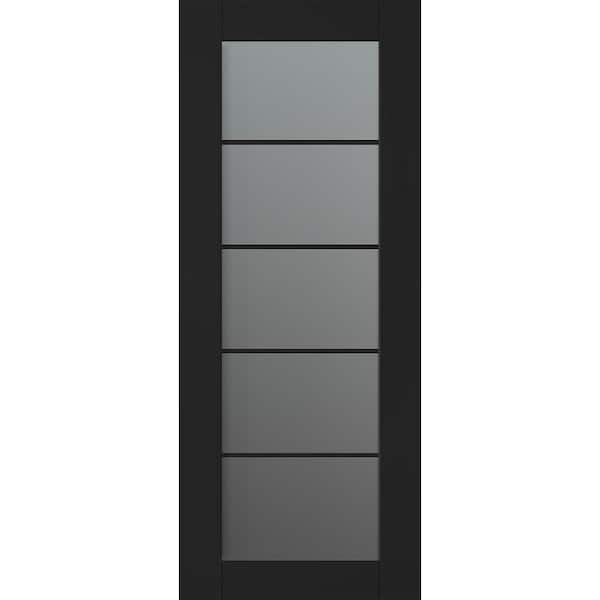 Vona 5-Lite 36 in. x 80 in. No Bore Solid Core Black Matte Wood and Frosted Glass Composite Interior Door Slab