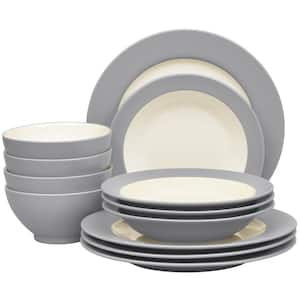 Colorwave Slate 12-Piece (Gray) Stoneware Rim Dinnerware Set, Service for 4