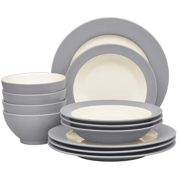 Noritake Colorwave Slate 12-Piece (Gray) Stoneware Rim Dinnerware Set, Service for 4